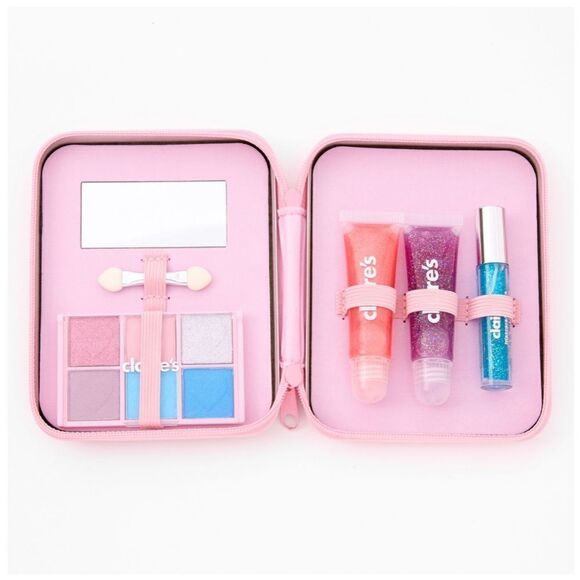 claire’s Rhinestone Hearts Barbie Pink Make Up Zip Around Tin - Picture 2 of 11